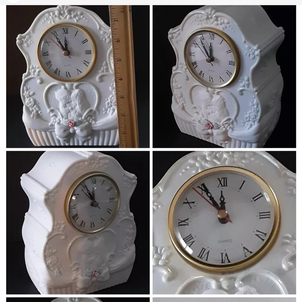 VINTAGE Precious Moments Mantle QUARTZ Clock Works Great 1995 Wedding COUPLES - Picture 1 of 7